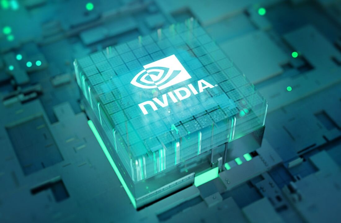 Układ NVIDIA GeForce RTX przedstawiony jako świecący moduł symbolizuje moc graficzną laptopów gamingowych GIGABYTE AORUS. - NVIDIA GeForce RTX serii 50   