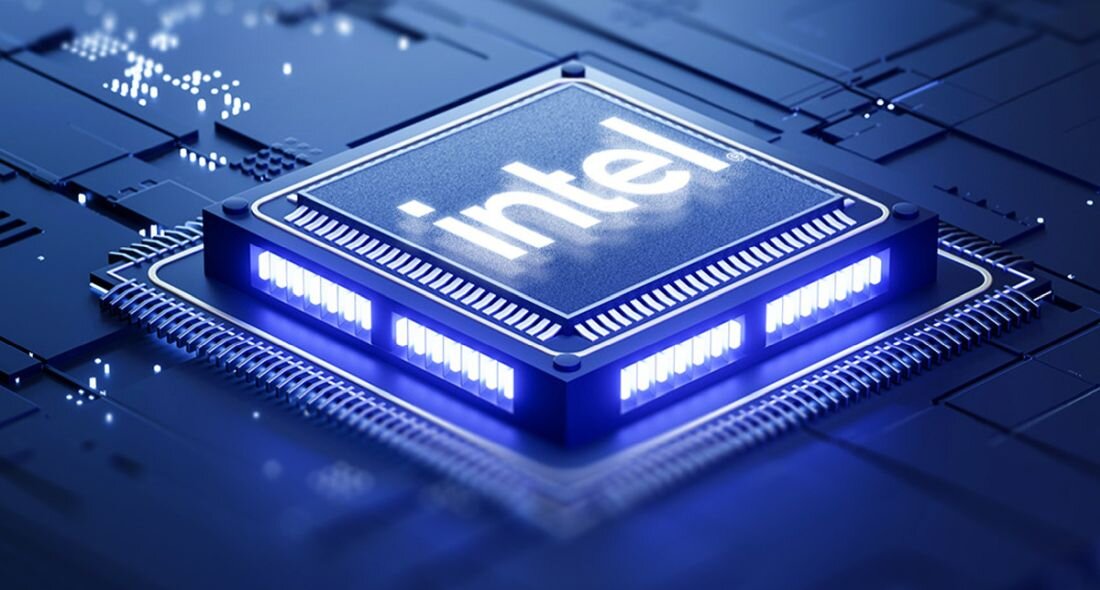 Podświetlony procesor Intel przedstawiony na futurystycznej płycie symbolizuje wysoką wydajność laptopów gamingowych GIGABYTE AORUS. - Intel Core Ultra NPU  