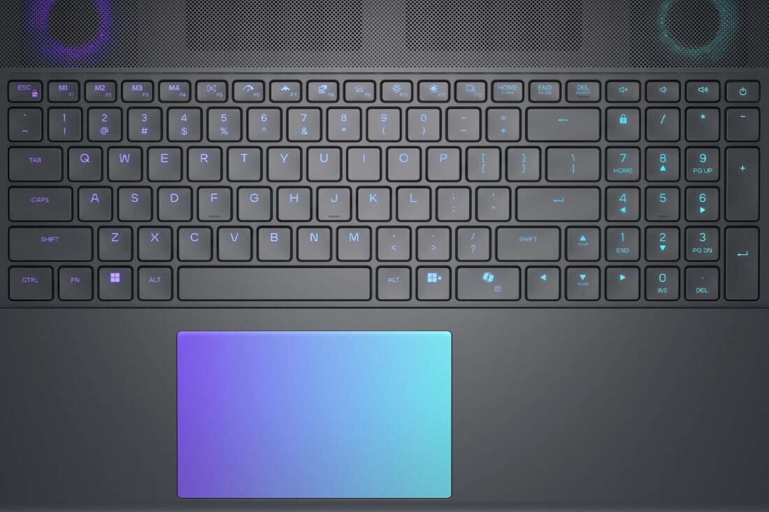 Klawiatura mechaniczna Dell Alienware z przełącznikami Cherry MX Ultra Low Profile i gradientowym touchpadem RGB w odcieniach fioletu i niebieskiego - Klawiatura mechaniczna z przełącznikami CHERRY MX  