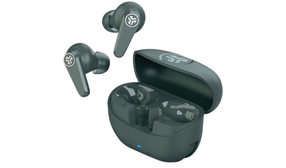 JLAB TWS Go Pods ANC słuchawki multi-point aplikacja szybkie parowanie, słuchawki z etui ładującym na białym tle