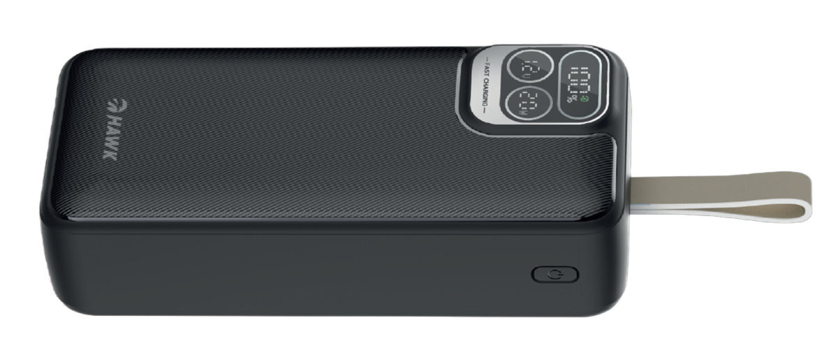 HAWK HW-PB30000 biurowej, w terenie, podczas podróży służbowych i prywatnych wyjazdów wydajnym ładowaniu przewodowym przez USB-A i USB-C - powerbank na białym tle