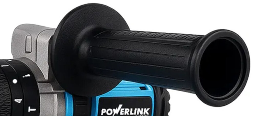 Wiertarko-wkrętarka POWERLINK PWL-06 zbliżenie na rękojeść dodatkową lekka konstrukcja (2 kg) ergonomiczna rękojeść pokryta antypoślizgowym materiałem rękojeść dodatkowa zwiększa precyzję i bezpieczeństwo pracy zabezpiecza rękojeść przed uszkodzeniami mechanicznymi