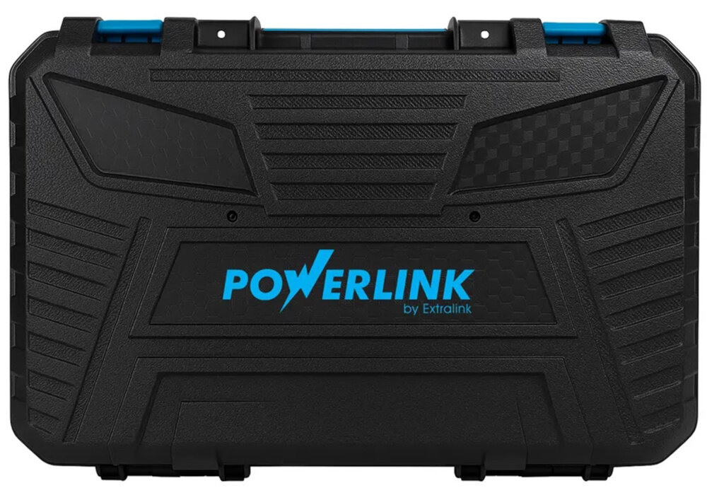 Wiertarko-wkrętarka POWERLINK PWL-06 walizka na białym tle wysokiej klasy elektronarzędzie walizka transportowa odpowiednio zabezpieczy sprzęt podczas przenoszenia i transportu z niezwykle twardego i wytrzymałego tworzywa sztucznego wysoka odporność na uderzenia
