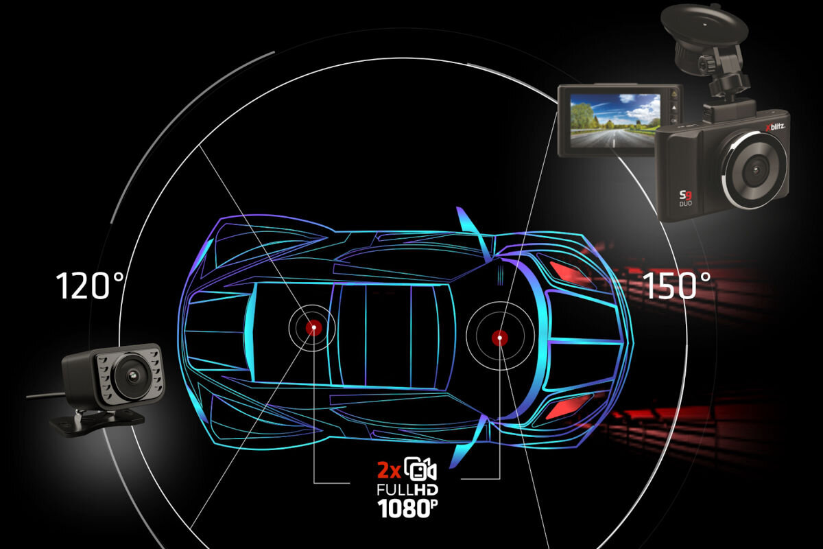 XBLITZ S10 Duo kamery dwie tylna przednia full HD szerokokatny obiektyw