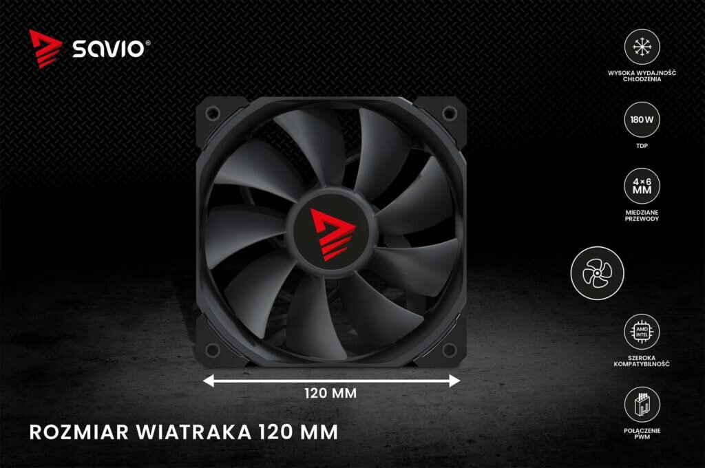 Chłodzenie CPU Vortex X2 black Rozmiar wiatraka 120 mm