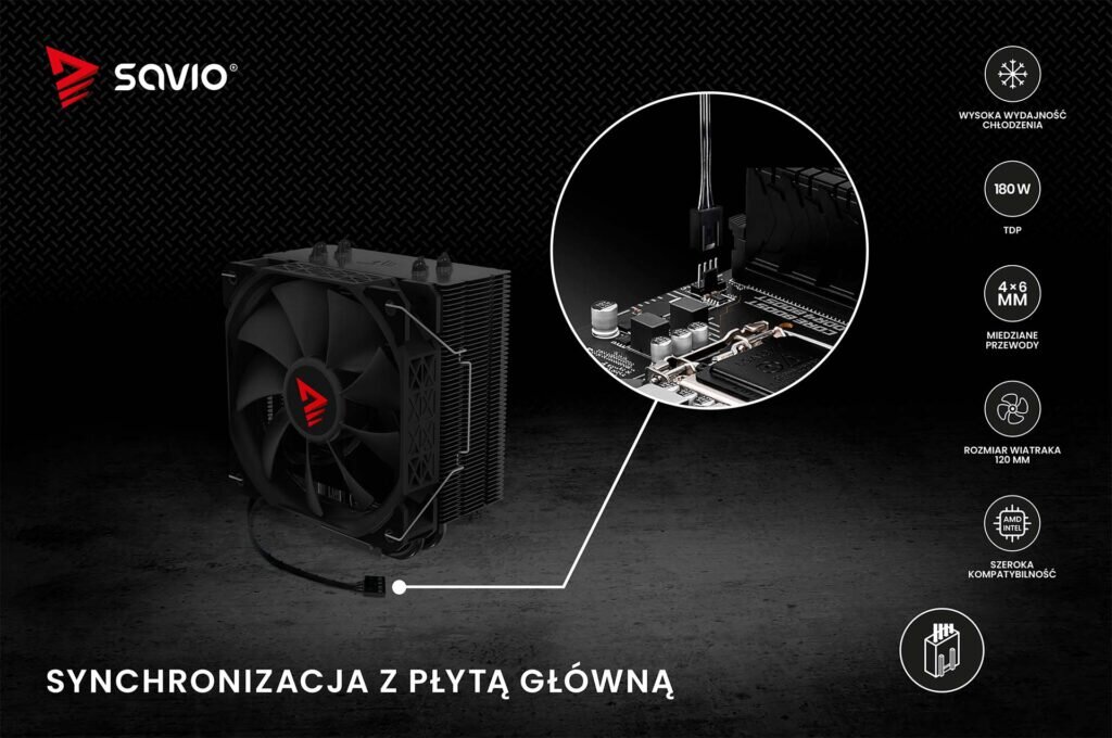 Chłodzenie CPU Vortex X2 black synchronizacja z płytą główną