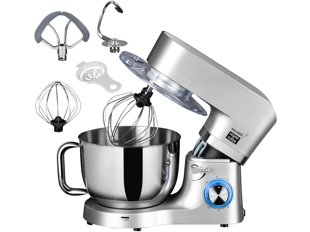 Robot kuchenny planetarny KOLIBER Robomax X-3200-W 3200W Srebrny trzy metalowe końcówki mieszadło z silikonowymi ściągaczami przygotowanie kremów farszy mocny metalowy hak zagniatanie ciężkich ciast drożdżowych trzepaczka ze stali nierdzewnej ubijanie lekkich składników śmietana białka jaj kremy funkcjonalne końcówki przyspiesza ułatwia proces gotowania zapewnia doskonałe rezultaty