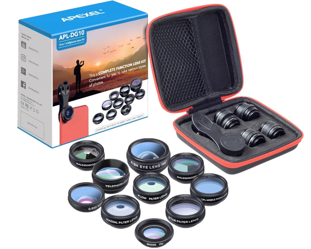 Zestaw obiektywow APEXEL APL-DG10 pasujace telefony