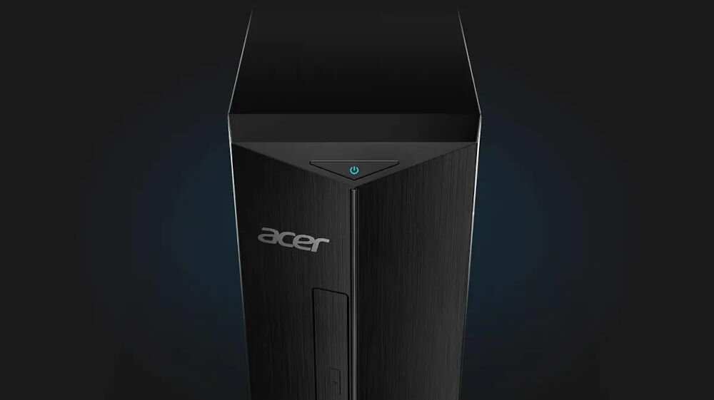 Komputer ACER Aspire XC-1780 i7-13700 16GB RAM 512GB SSD Wi-Fi Windows 11 Professional prezentacja komputera od przodu ze zbliżeniem na górną część na ciemnym tle pamięć RAM DDR4 16 GB dwa gniazda sprawne przełączanie się między programami