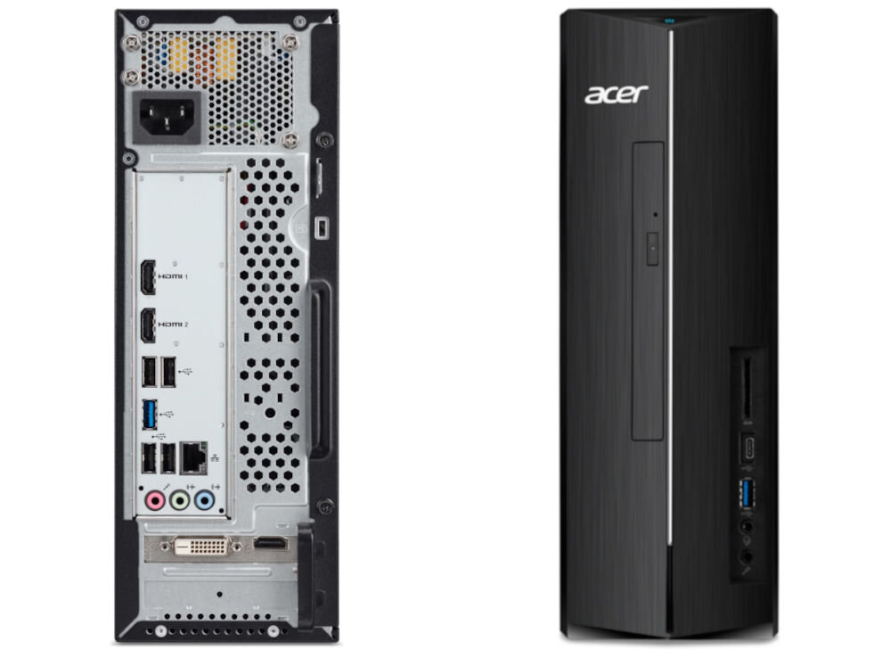 Komputer ACER Aspire XC-1780 i7-13700 16GB RAM 512GB SSD Wi-Fi Windows 11 Professional prezentacja komputera od tyłu i od przodu pokazanie złącz na białym tle złącza szeroki wybór podłączenie wielu urządzeń wygoda