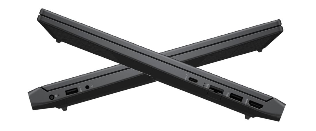Laptop HP Victus 15 - Laptop pokazujący złącza HDMI, USB-A, USB-C i RJ-45. USB Typu-A Typu-C HDMI 