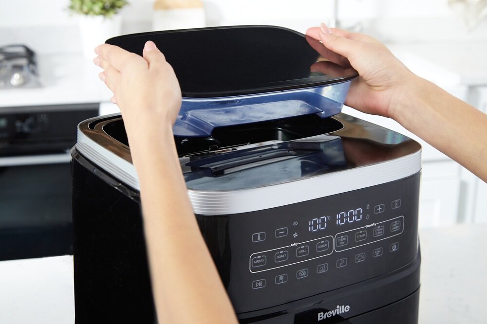 Air Fryer Frytkownica beztłuszczowa BREVILLE VDF133X funkcja gotowania na parze, szybsze i zdrowsze przygotownie potraw, smażenie gorącym powietrzem i parą wodną