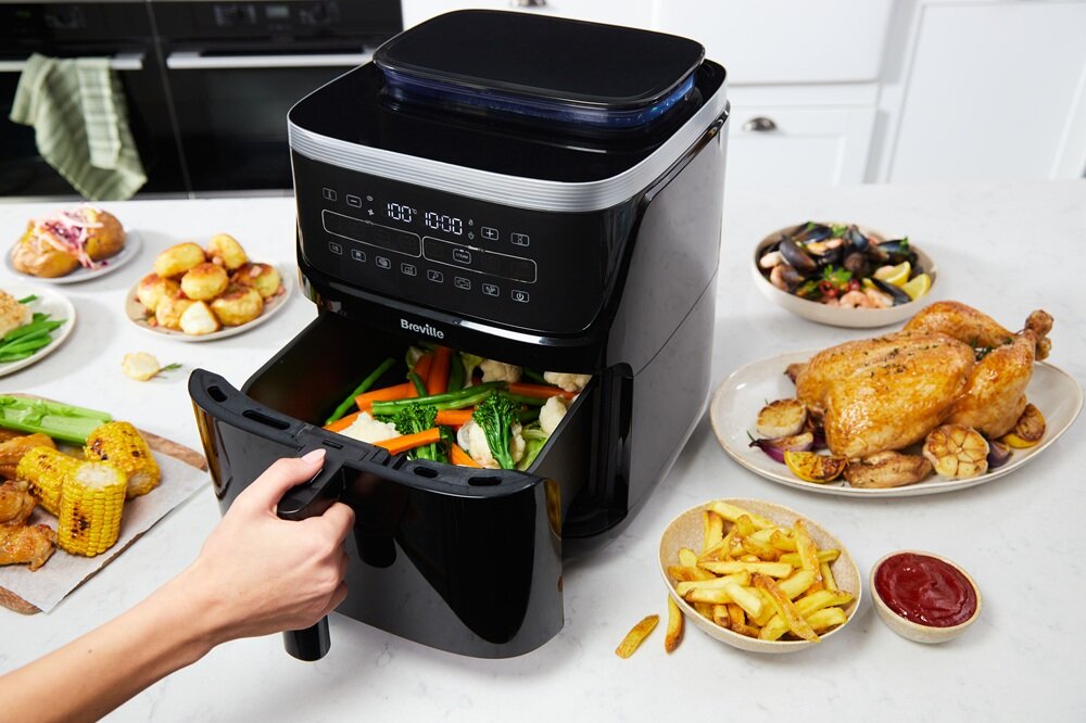 Air Fryer Frytkownica beztłuszczowa BREVILLE VDF133X gotowe programy, odpowiednia temperatura, automatyczne dopasowanie ustawień