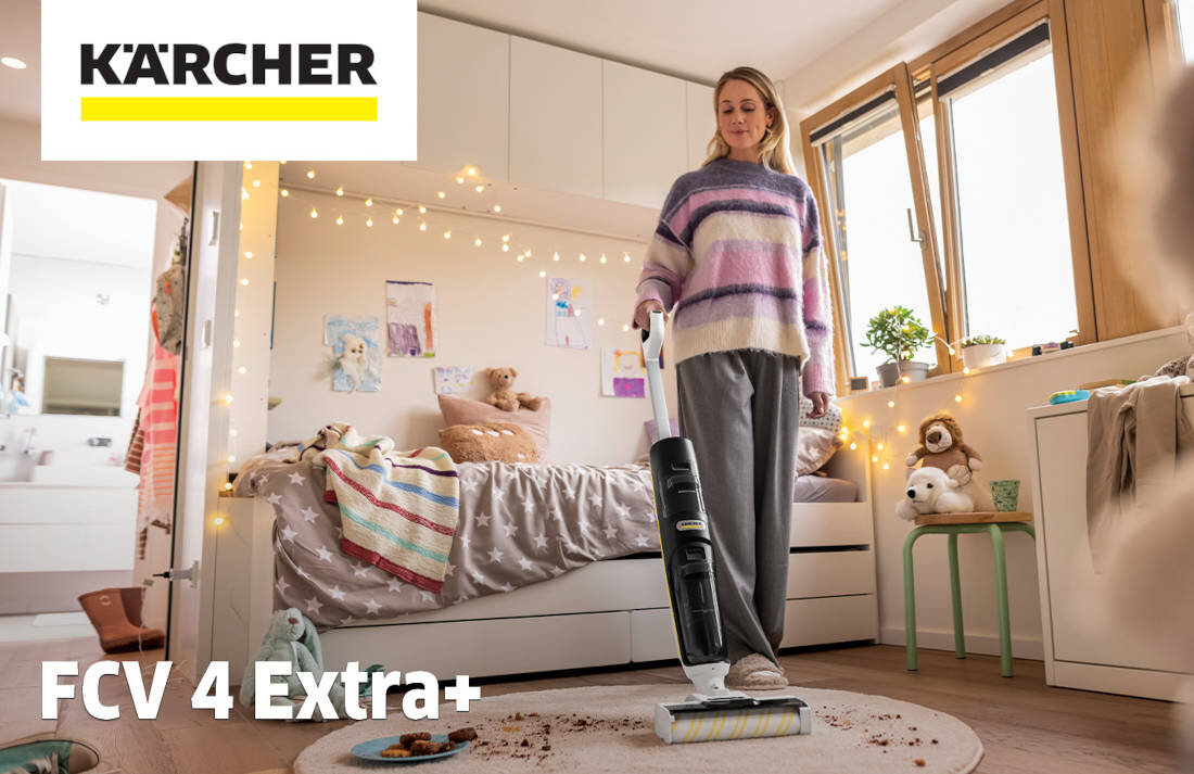 ODKURZACZ PIONOWY MOPUJĄCY KARCHER FCV 4 EXTRA+ EU 1.056-134.0 wygląd design prezentacja wizualizacja Sprzątanie bez kompromisów
