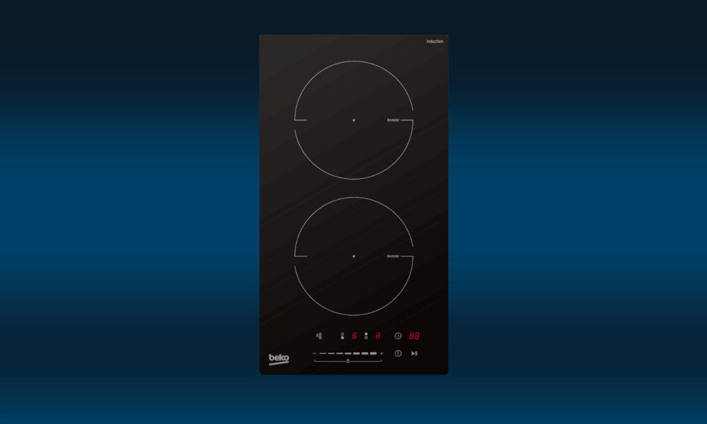 Płyta indukcyjna BEKO HDI32400TO Zdjęcie prezentuje płytę indukcyjną Beko w ujęciu produktowym na ciemnym tle. Kompozycja eksponuje rozmieszczenie pól grzewczych i panel sterowania płyta indukcyjna 9 poziomów mocy sterowanie dotykowe blokada panelu bezpieczne gotowanie