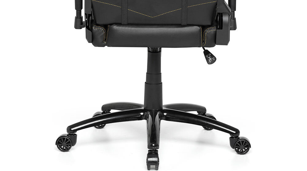 Fotel GAMVIS Phantom Large Czarny (złote elementy) zbliżenie na podnośnik klasy 4 na białym tle skok 9 cm udźwig do 150 kg wygodna regulacja stabilne użytkowanie wytrzymałość konstrukcji