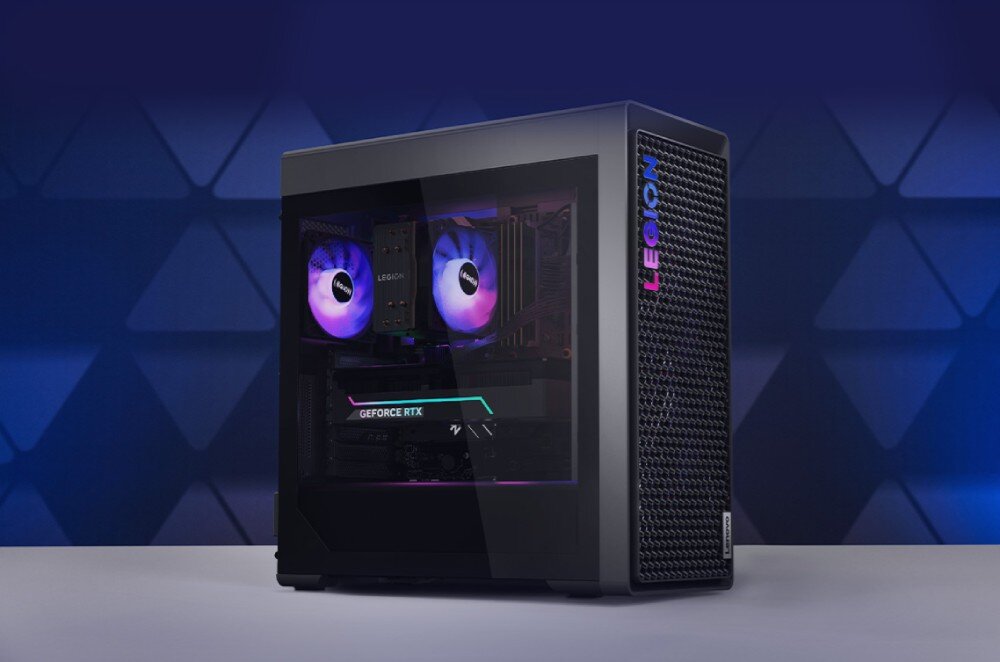 Komputer LENOVO Legion T7 34IAS10 Komputer stacjonarny z przezroczystym panelem bocznym ukazującym wentylatory i kartę graficzną z podświetleniem RGB, podzespoły, przeznaczenie, zalety