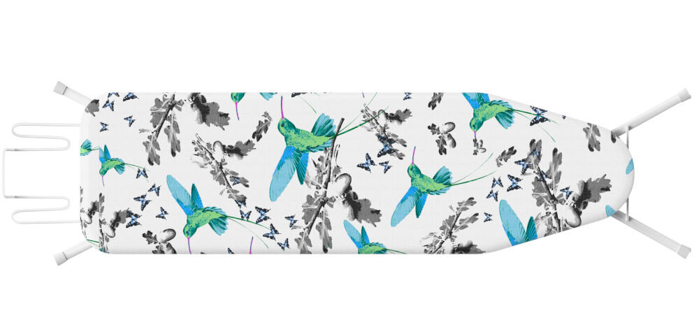 Deska do prasowania RORETS Andante Kolibri Blue 108 x 32 cm funkcja czterostopniowej regulacji wysokości od 74 do 90 cm dopasowanie do wzrostu użytkownika zwiększony komfort podczas prasowania podstawa z ocynkowanego drutu trwałość stabilność nogi rurek przekrój 19 mm solidność waga 4,6 kg łatwe przenoszenie blokada przed przypadkowym rozłożeniem przechowywanie w bezpieczny sposób