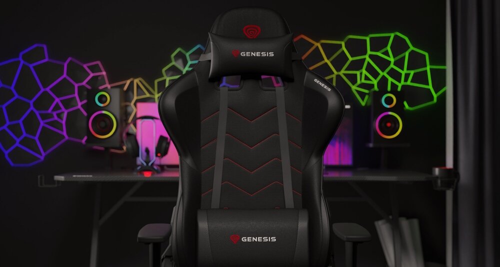 Fotel GENESIS Nitro 550 G2 Czarny Komfort wygoda regulacja podłokietniki poduszki sesje wielogodzinne kółka obciążenie mechanizm
