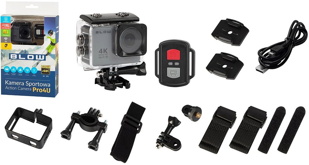 Kamera sportowa BLOW Go Pro4U 4K sport obiektyw matryca odporność montaż zdjęcia filmy opis cechy