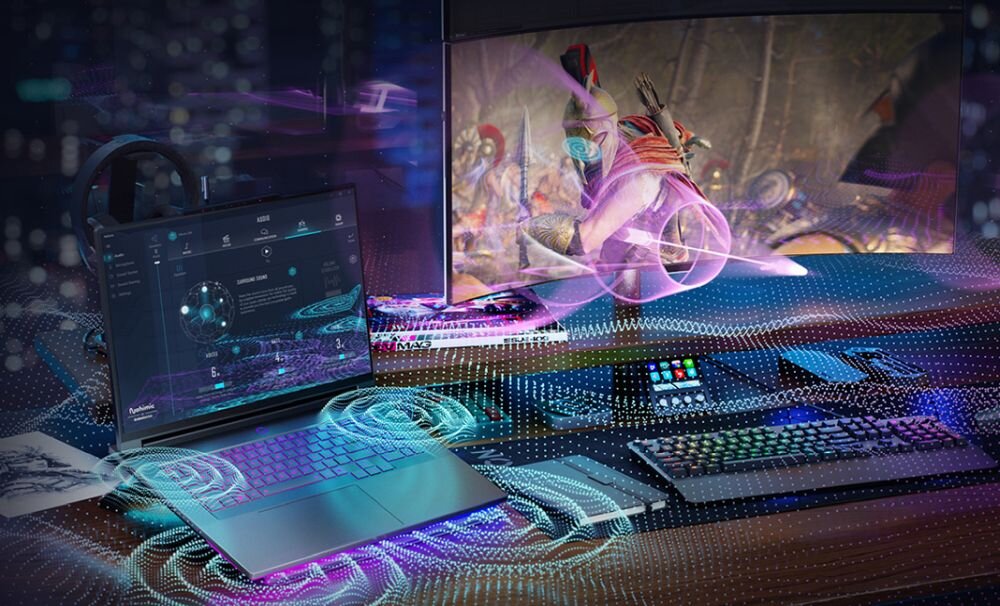 Laptop Lenovo Legion z wizualizacją systemu audio i kolorową grafiką efektów dźwiękowych RGB. - Equalizer 10-pasmowy Sound Sharing+ 