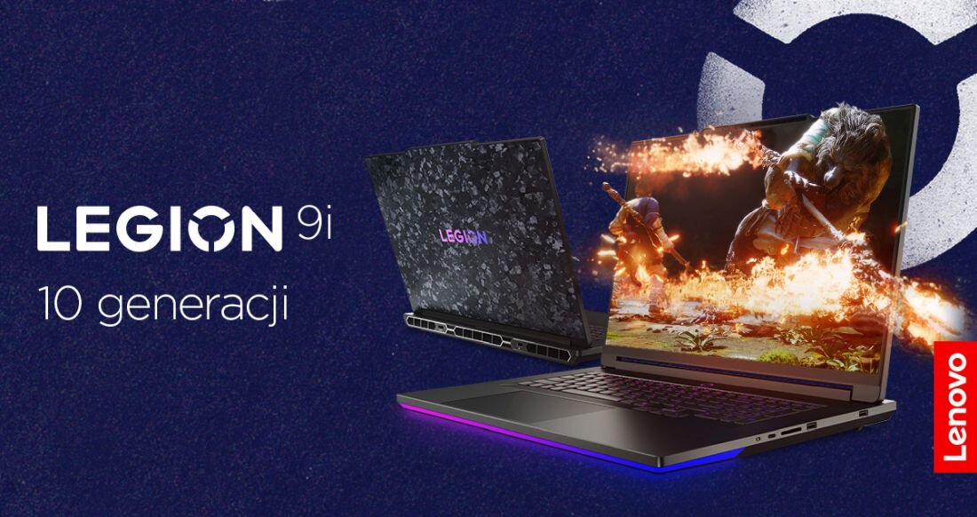 Laptopy Lenovo Legion 9i 10 generacji z kolorowym podświetleniem RGB i grafiką gry akcji.  