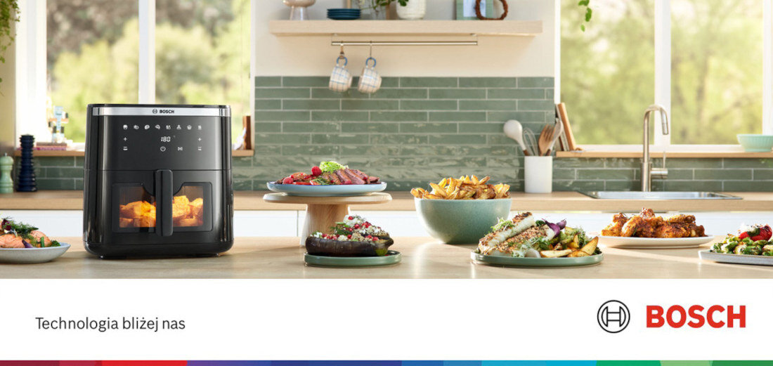 Air Fryer Frytkownica beztłuszczowa BOSCH Serie 6 MAF671B1 7.2l z 7 automatycznymi programami i okienkiem do podgląd potrawy wygląd design prezentacja wizualizacja Smak, zdrowie i wygoda