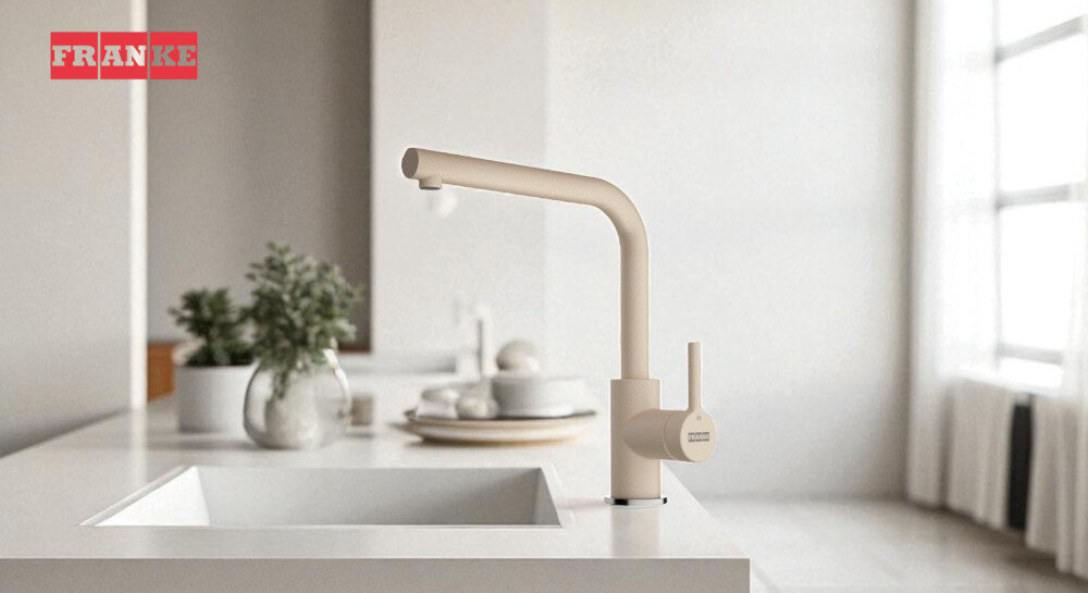 BATERIA KUCHENNA FRANKE LINA L wizualizacja kuchnia blat zlewozmywak jasne wnętrze logo marka znak