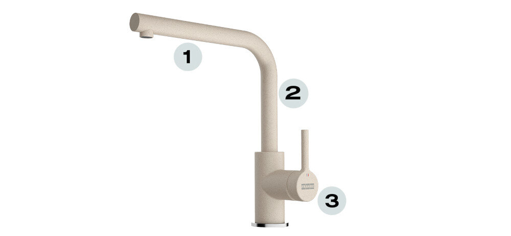 BATERIA KUCHENNA FRANKE LINA L punkty oznaczenia wysoka wylewka montaż blisko ściany trwała głowica Ceramiczna 