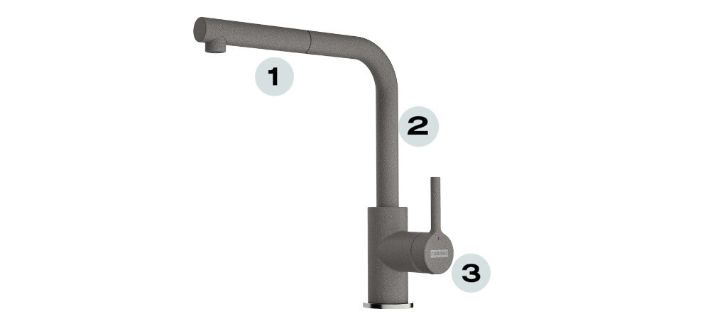 BATERIA KUCHENNA FRANKE LINA L PULL-OUT punkty oznaczenia wysoka wylewka montaż blisko ściany trwała głowica Ceramiczna 