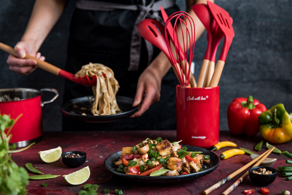 Zestaw przyborów kuchennych VINTAGE CUISINE VC2KUS20CR11CP Kremowy (7 elementów) silikon drewno bukowe