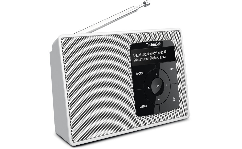 Radio TECHNISAT Digitradio 2 DAB+ FM odbiór 40 stacji cyfrowych, radio po skosie na białym tle
