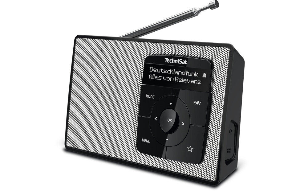 Radio TECHNISAT Digitradio 2 cyfrowe kompaktowe DAB+ FM przenośne, radio po skosie na białym tle