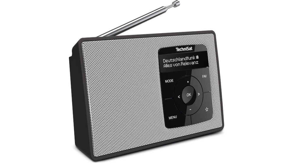 Radio TECHNISAT Digitradio 2 DAB+ FM odbiór 40 stacji cyfrowych, radio po skosie na białym tle