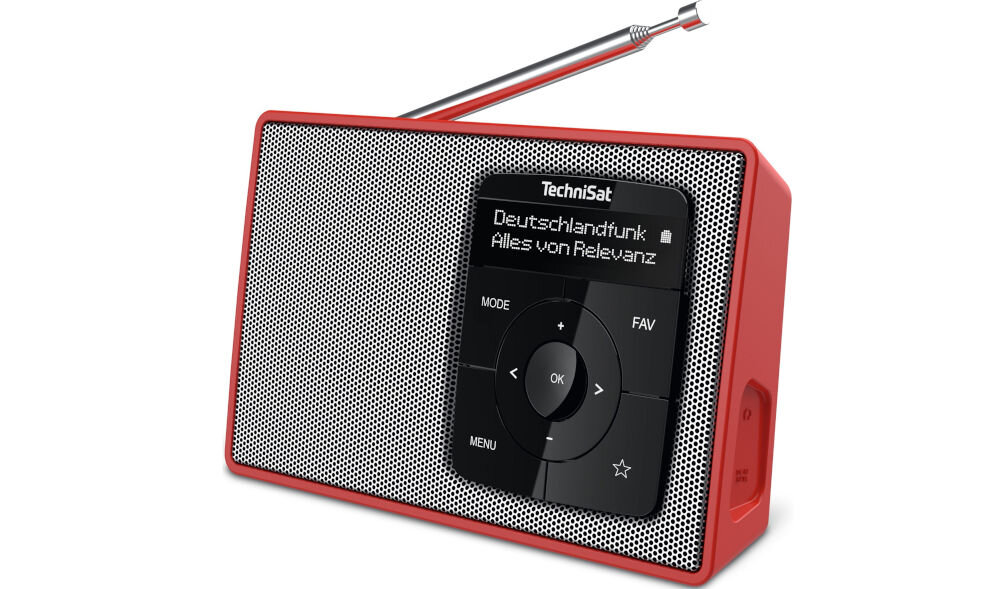 Radio TECHNISAT Digitradio 2 cyfrowe kompaktowe DAB+ FM przenośne, radio po skosie na białym tle