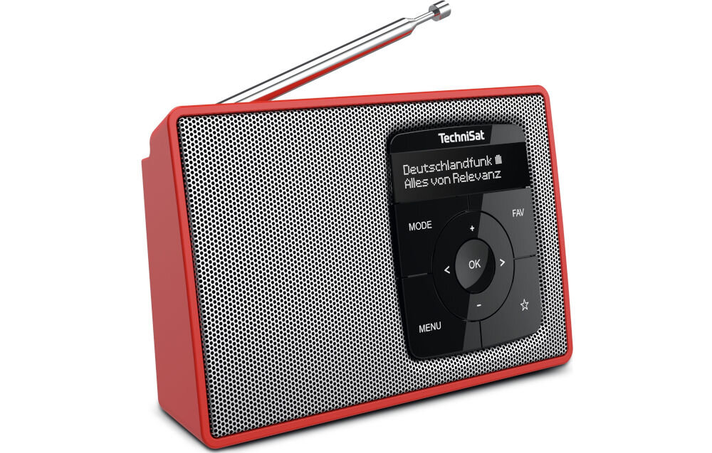 Radio TECHNISAT Digitradio 2 DAB+ FM odbiór 40 stacji cyfrowych, radio po skosie na białym tle