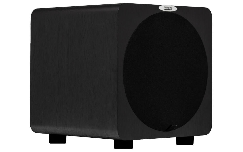 Subwoofer VELODYNE Deep Blue 8 regulacja poziomu częstotliwości podziału fazy dopasowanie do pomieszczenia, subwoofer po skosie na białym tle