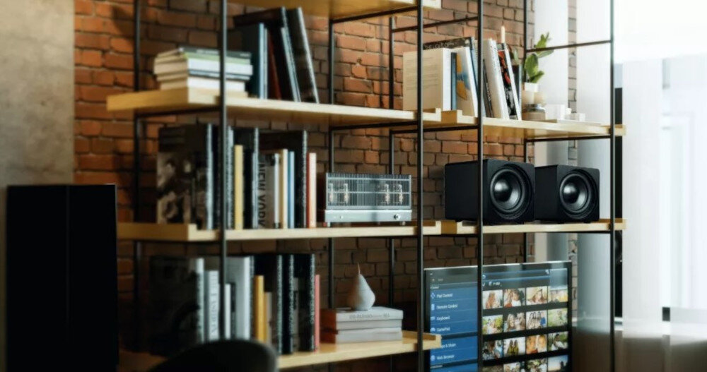 Subwoofer VELODYNE Deep Blue 12 szerokie pasmo przenoszenia 15-250 Hz czysty bas, subwoofery stojące na półce na ksiązki nad telewizorem