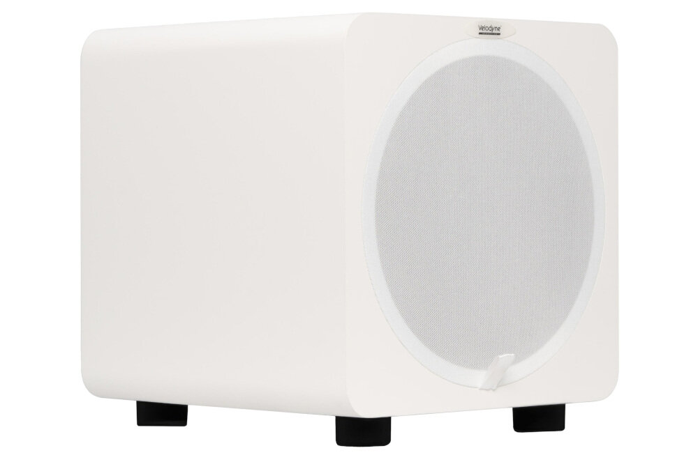 Subwoofer VELODYNE Deep Blue 8 regulacja poziomu częstotliwości podziału fazy dopasowanie do pomieszczenia, subwoofer po skosie na białym tle