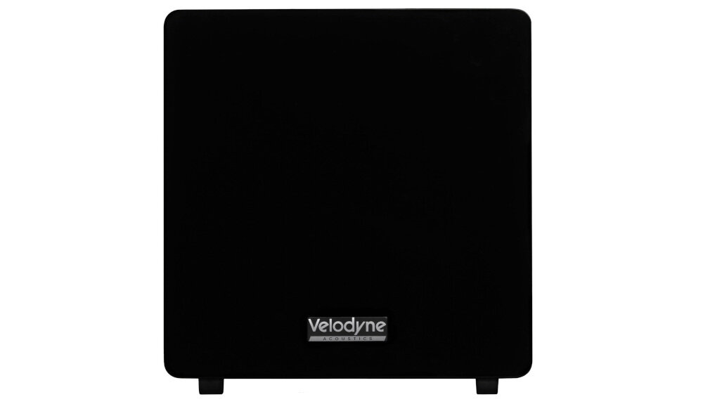 Subwoofer VELODYNE MiniVee X 8 faza filtr dolnoprzepustowy regulacja dźwięku, subwoofer od frontu na białym tle