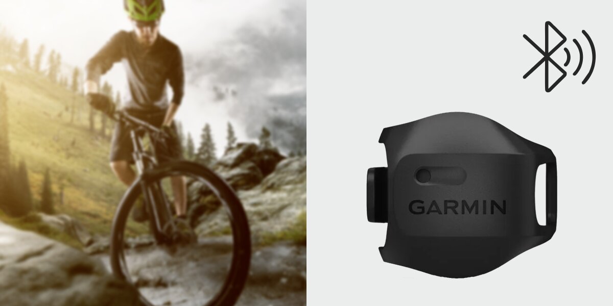 Czujnik kadencji i prędkości GARMIN 2 generacji 230728 010-12845-30 - Kontrola rytmu jazdy, Mierzy tempo pedałowania, osoba jadąca na rowerze