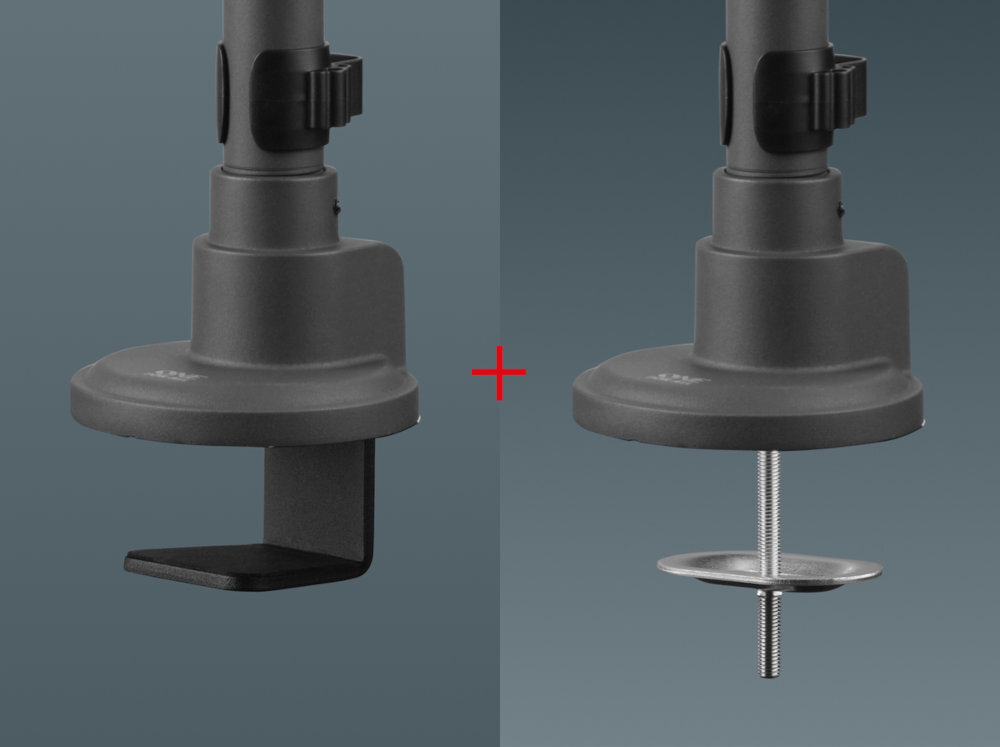 ONE FOR ALL DM5110 zacisku górnego (C-Clamp) przelotu (Grommet) dopasowanie uchwytu do różnych blatów Stabilne mocowanie - zdjęcie dwóch możliwości montażu
