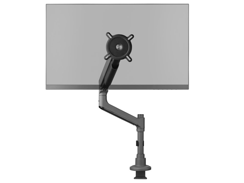 ONE FOR ALL DM5110 VESA 100 x 100 oraz 75 x 75 większością dostępnych na rynku monitorów ultrapanoramicznych - uchwyt z monitorem na białym tle