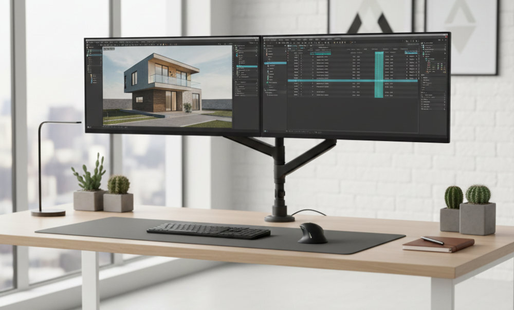 ONE FOR ALL DM5210- uchwyt z monitorem przymocowany do biurka