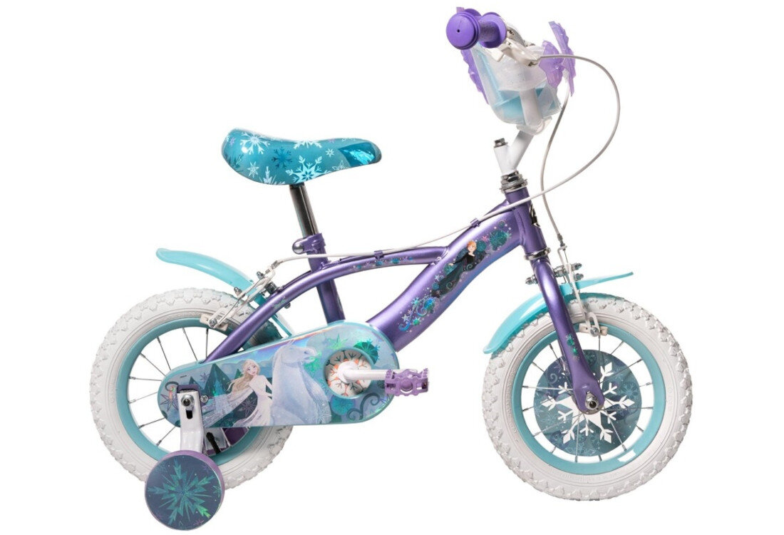 Rower dziecięcy HUFFY Disney Kraina Lodu 12 cali Fioletowo-niebieski Wzrost: 85-100 cm Wiek: 3-5 lat zbliżenie na przednie koło zdjęcie na białym tle koła pompowane w rozmiarze 12 cali mocne obręcze z wysokiej jakości tworzywa sztucznego dobra przyczepność aluminiowe obręcze zachowanie regularnego kształtu kół stabilne trzymanie opony bezpieczna jazda błotniki elegancki osłaniają odzież wygląd regularne sprawdzanie ciśnienia powietrza wartość na bocznej części opony