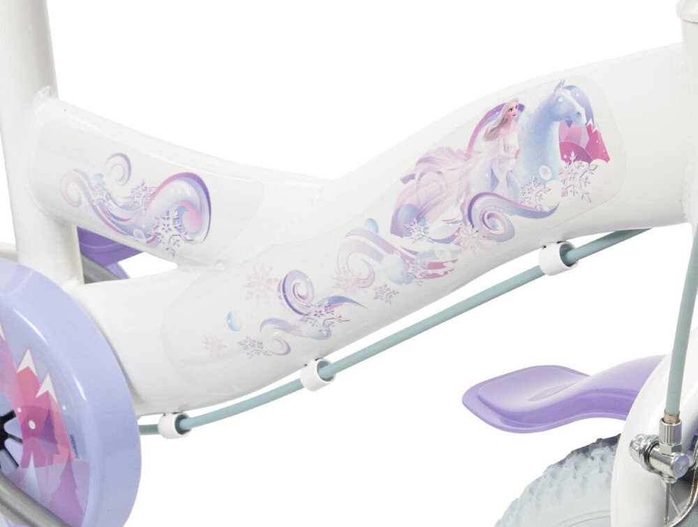 Rower dziecięcy HUFFY Disney Kraina Lodu 16 cali Biały Wzrost: 100-120 cm Wiek: 5-7 lat rower na białym tle zbliżenie na ramę odpowiednio wyselekcjonowane materiały stalowa rama dostosowana do najmłodszych geometria ponadprzeciętna odporność na uszkodzenia mechaniczne i działanie czynników zewnętrznych wybór rozmiaru ramy Twój wzrost mierzony w zrelaksowanej pozycji typ