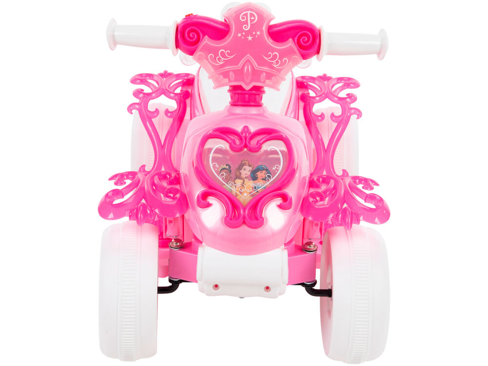 Quad elektryczny dla dziecka HUFFY Princess Bubble 19055W Różowy quad na białym tle widoczny od przodu efekty świetlne dźwiękowe czar baniek wcisnąć przycisk i ruszyć