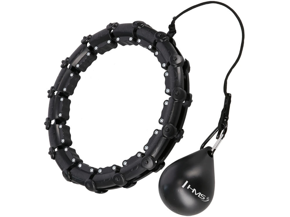 Hula hop HMS HHW02 Czarny połączenie treningu z masażem piłka grawitacyjna aktywacja mięśni brzucha talii pleców komfort podczas użytkowania dla osób początkujących oraz zaawansowanych do domowego treningu przyjemny skuteczny trening
