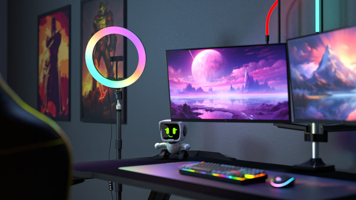 RING LIGHT FROGGIEX FX-GL-RL-RGB średnica 32 cm 27 trybów RGB 3 odcienie białego światła płynne przejścia światła stroboskopowe jednolity kolor