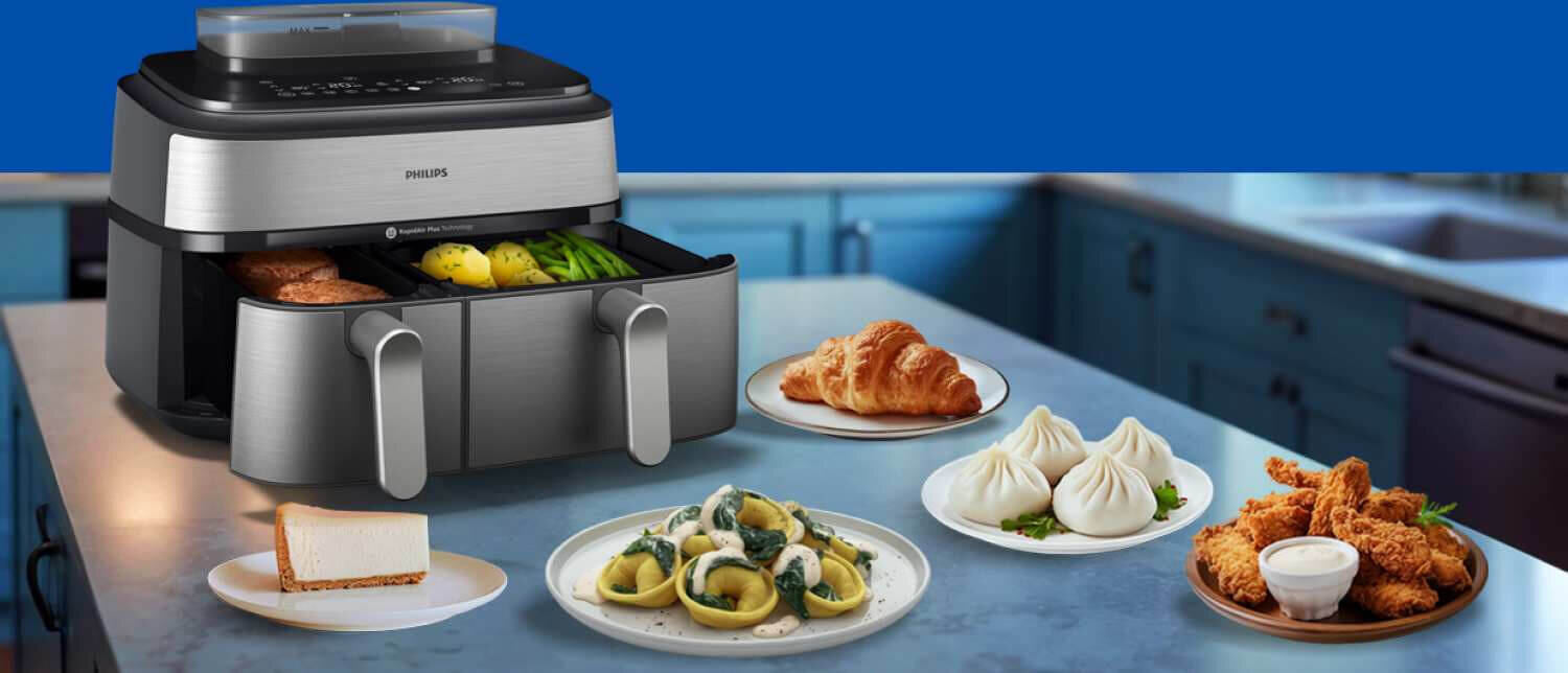 Pierwszy Airfryer z podwójnym koszem i funkcją gotowania na parze sprawdź w sklepach Media Expert